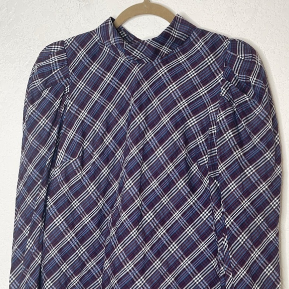 Veronica Beard Isabel Reversed Plaid Long Sleeve Top Size 6 Mock Neck Buttoned - Picture 3 of 14